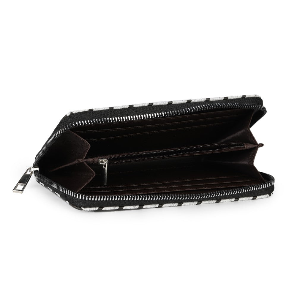 Black & White Houndstooth Long Zip Wallet – PU Leather Clutch Purse