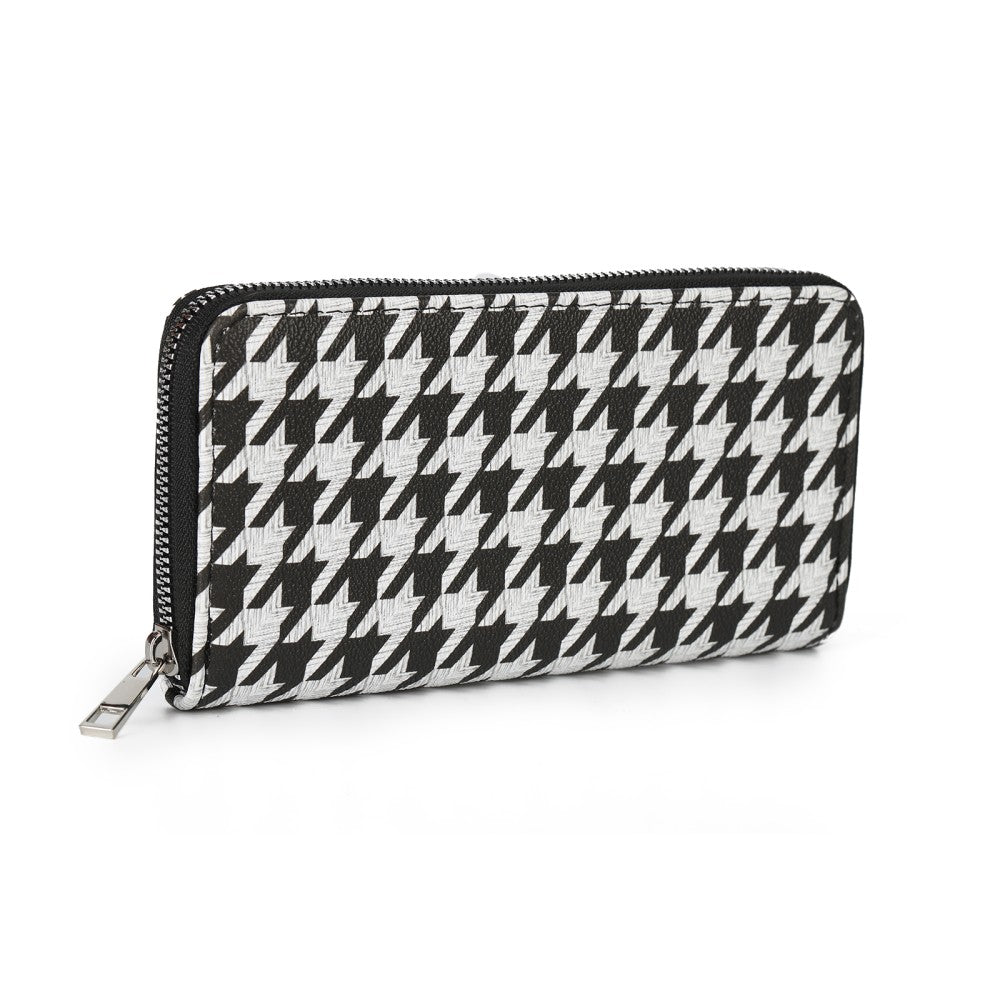 Black & White Houndstooth Long Zip Wallet – PU Leather Clutch Purse