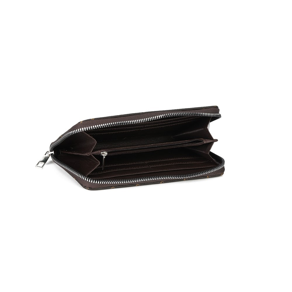 Brown Monogram Zip-Around Wallet – PU Leather Long Purse with Multiple Compartments