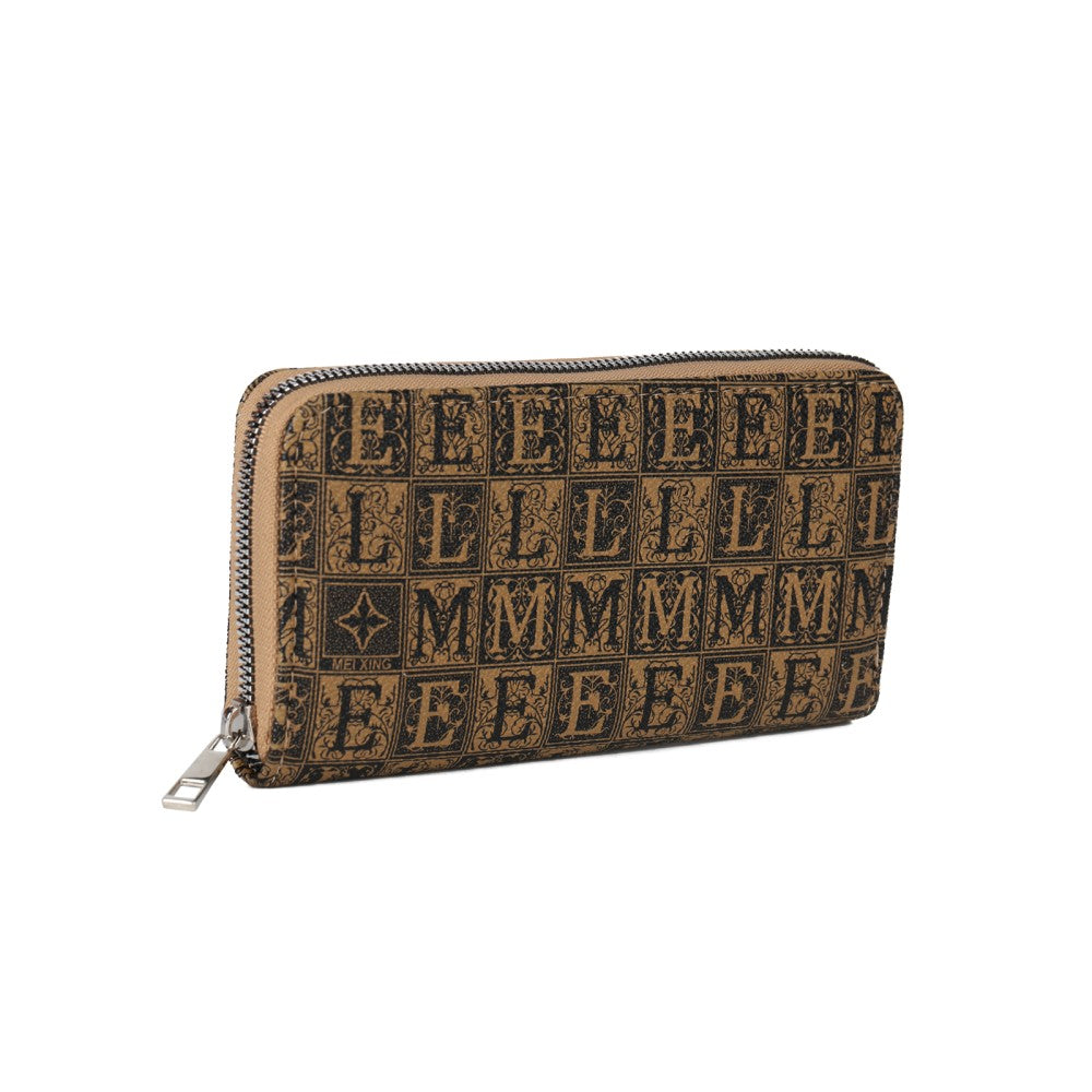 Black PU Leather Wallet with Grid Line Design – Long Zipper Clutch