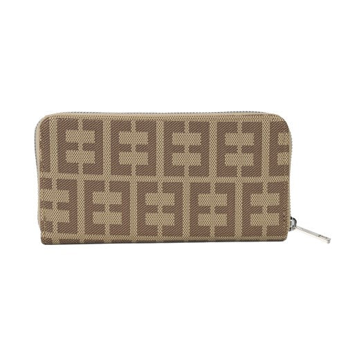Beige & Brown Designer Print Zip Around Wallet – Spacious Long Clutch