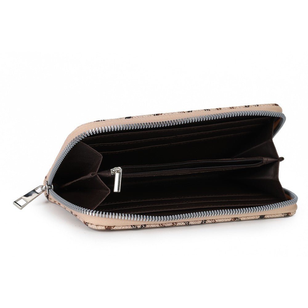 Beige Checkered Women’s Zip-Around Wallet – Elegant Grid Pattern Long Purse