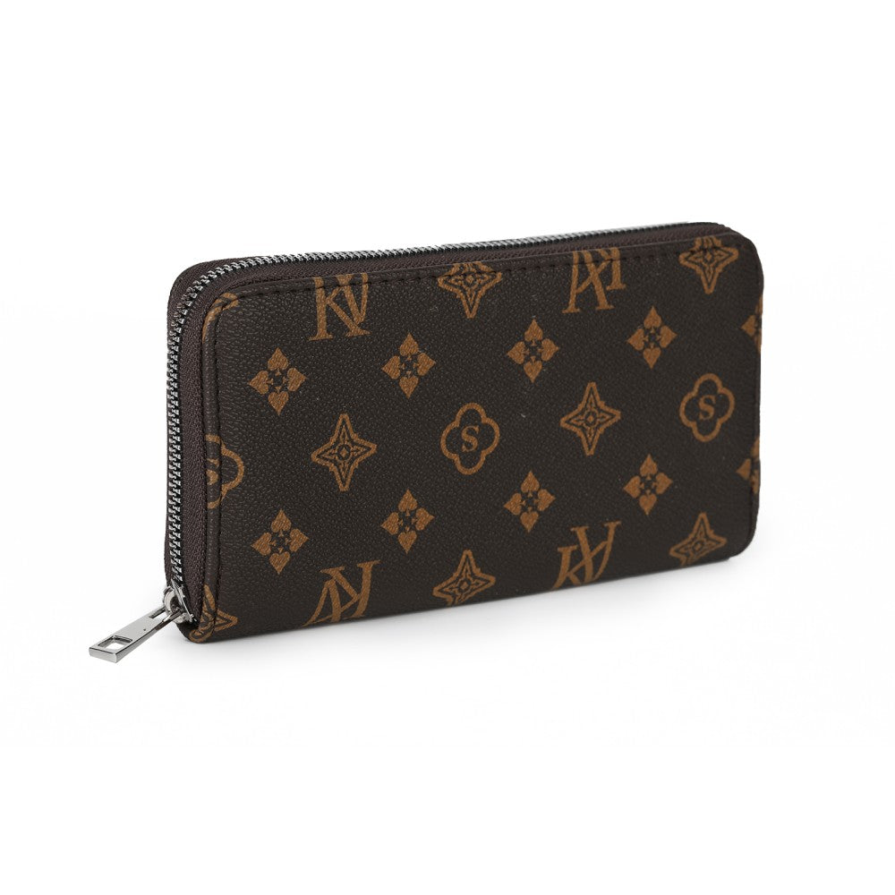 Luxury Monogram Zip Around Wallet – Brown Designer Style Long Purse