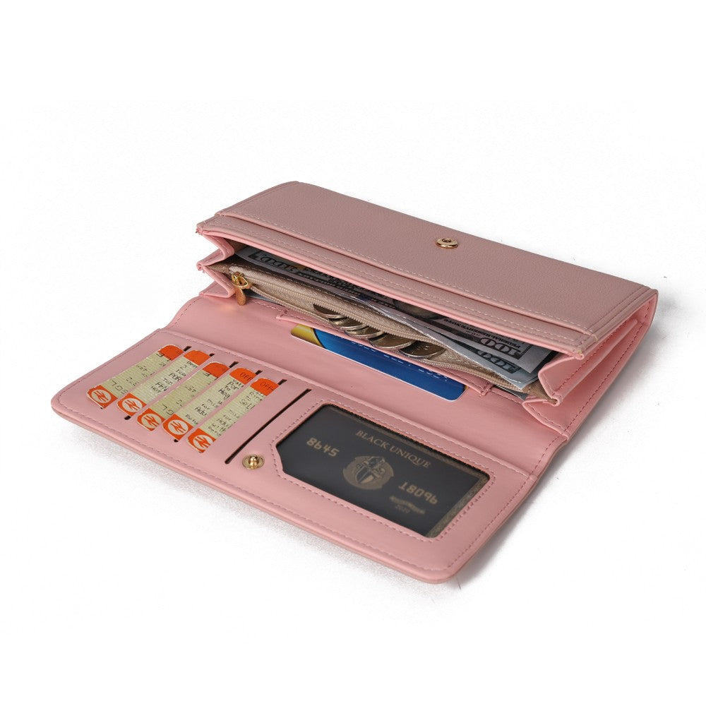 Luxury Pink Leather Wallet – Elegant Long Purse with Card & Cash Organizer