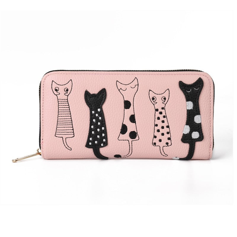 Cat Print PU Leather Wallet – Long Zipper Purse with Card Holder & Coin Pocket