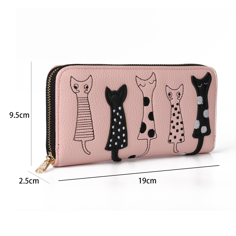 Cat Print PU Leather Wallet – Long Zipper Purse with Card Holder & Coin Pocket