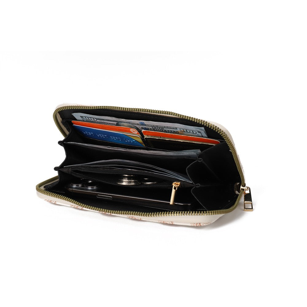 Luxury Beige PU Leather Zip Around Wallet with Card Holder & Coin Pocket