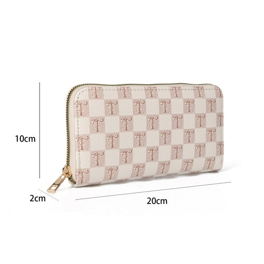 Luxury Beige PU Leather Zip Around Wallet with Card Holder & Coin Pocket