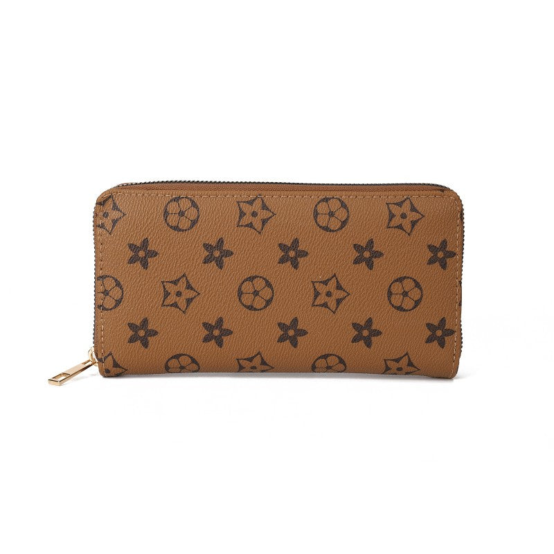 Luxury Brown PU Leather Zip Around Wallet with Card Holder & Coin Pocket – Laohuap Print