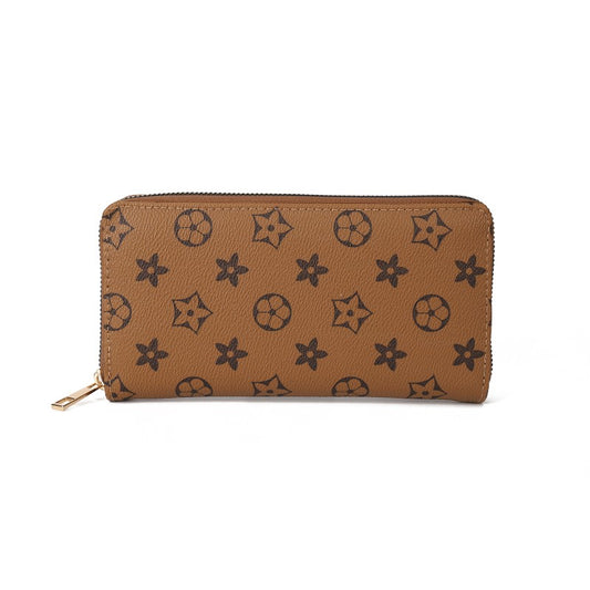 Luxury Brown PU Leather Zip Around Wallet with Card Holder & Coin Pocket – Laohuap Print