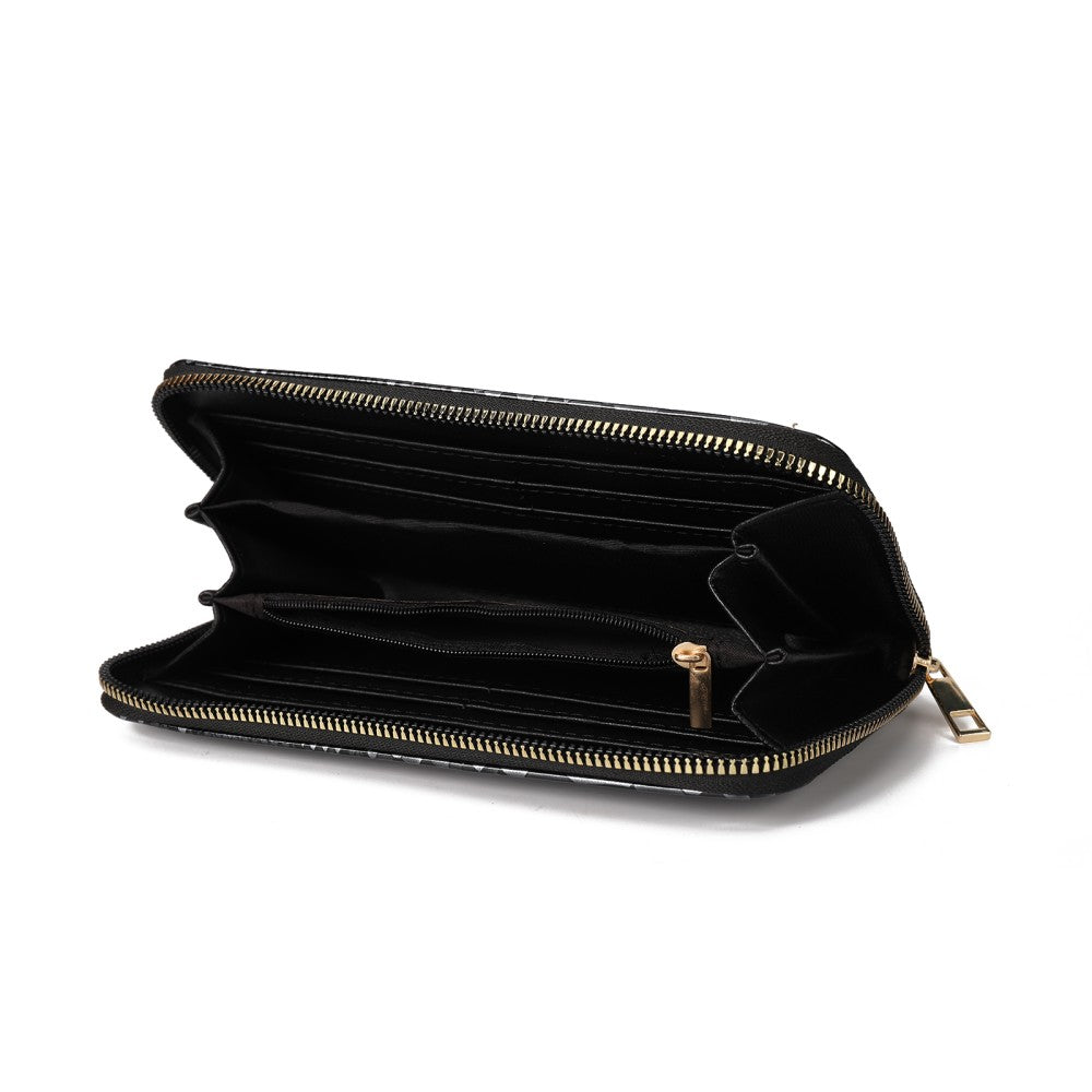 Luxury Black Snakeskin Pattern PU Leather Zip Around Wallet with Card Holder & Coin Pocket