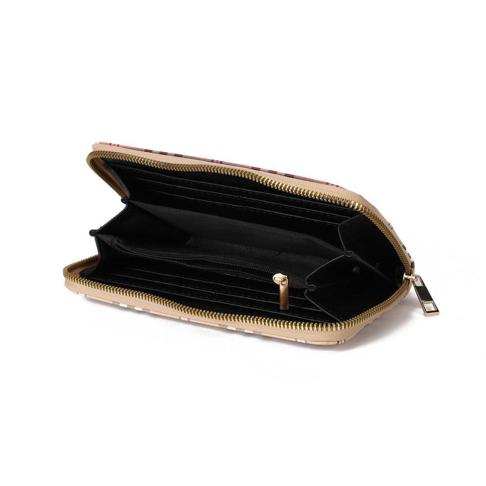 Plaid PU Leather Long Wallet – Zipper Purse with Card Holder & Coin Pocket-BEIGE
