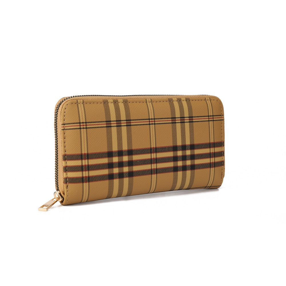 Plaid PU Leather Long Wallet – Zipper Purse with Card Holder & Coin Pocket-COFFEE