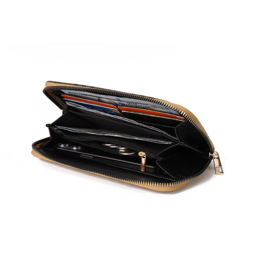 Plaid PU Leather Long Wallet – Zipper Purse with Card Holder & Coin Pocket-COFFEE