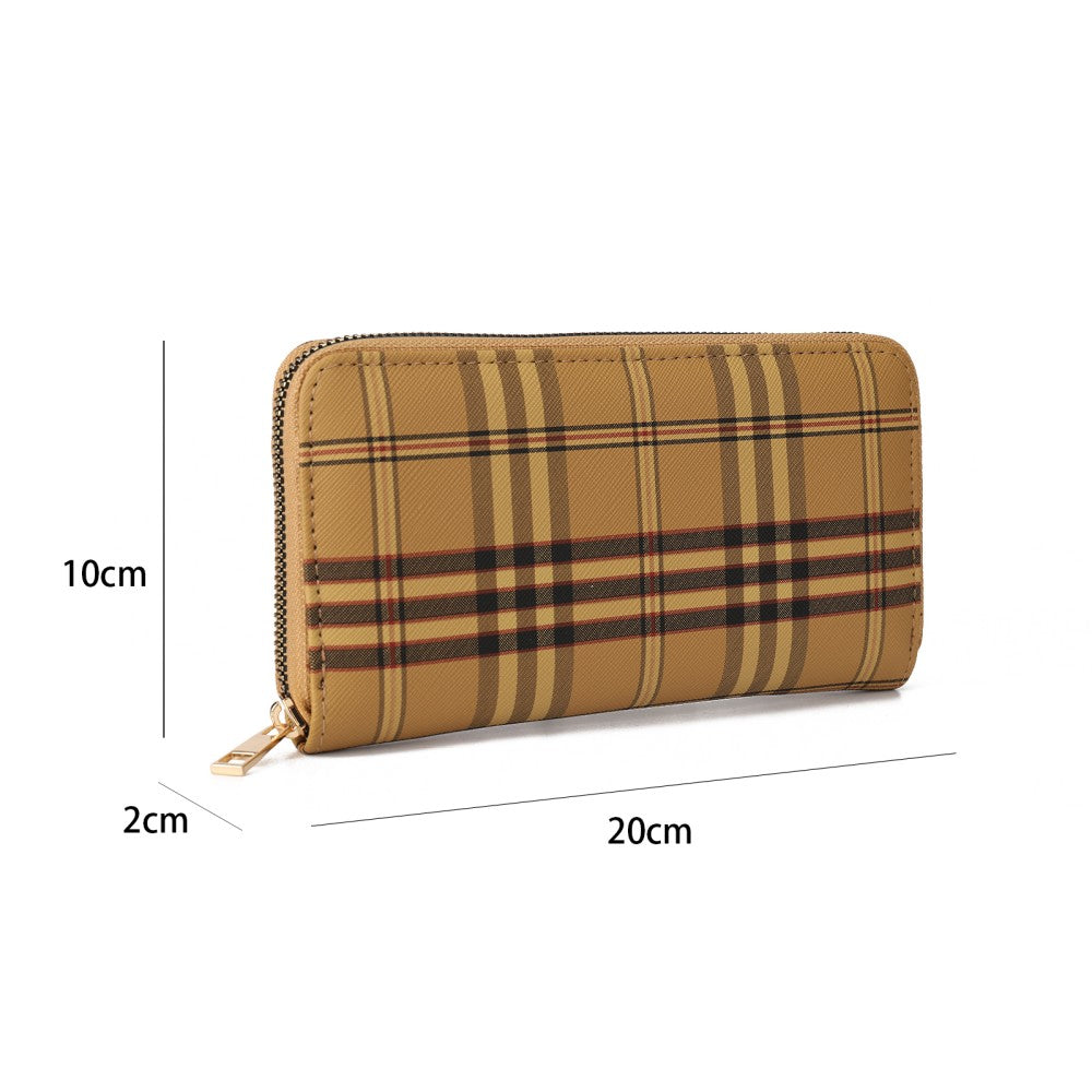 Plaid PU Leather Long Wallet – Zipper Purse with Card Holder & Coin Pocket-COFFEE