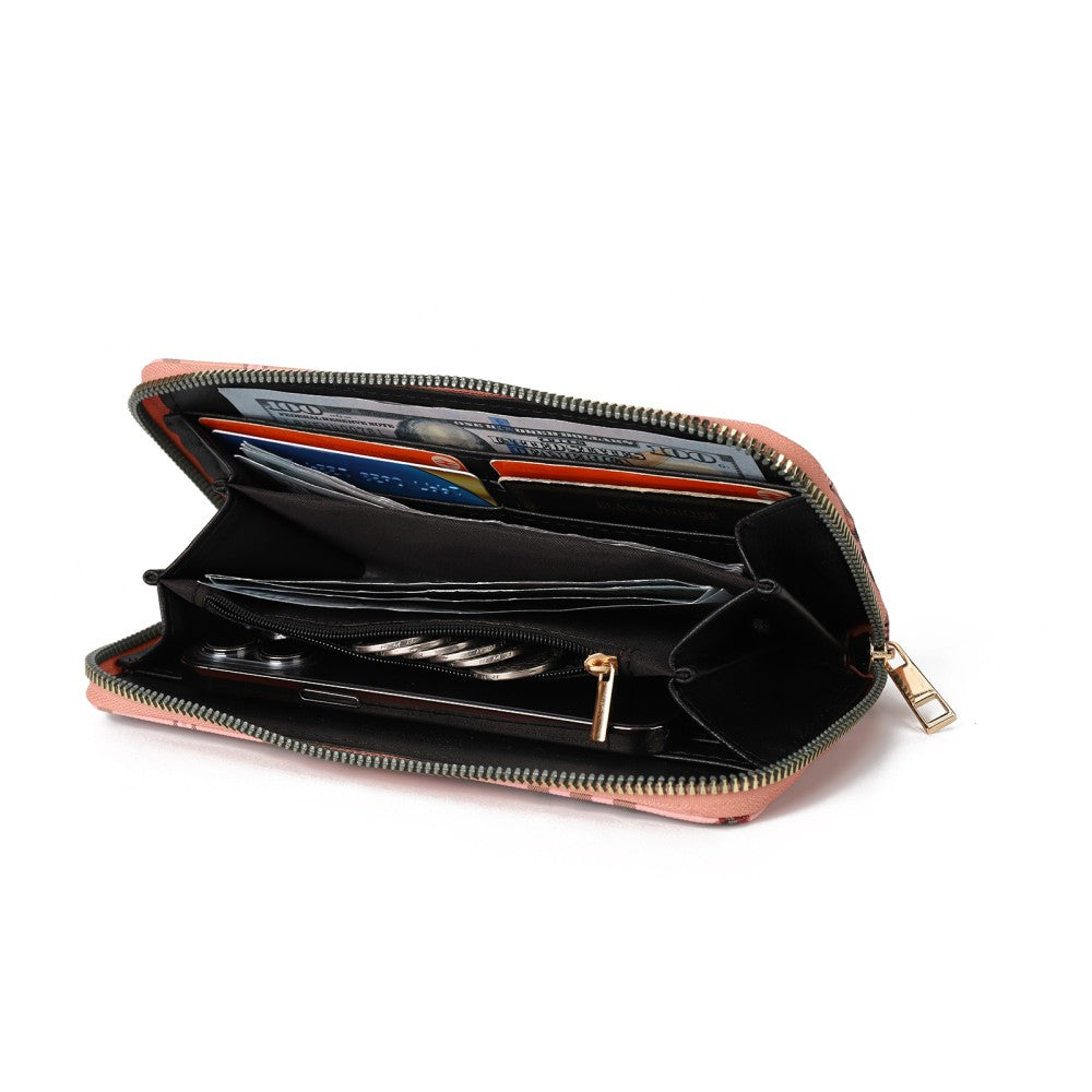 Plaid PU Leather Long Wallet – Zipper Purse with Card Holder & Coin Pocket-PINK