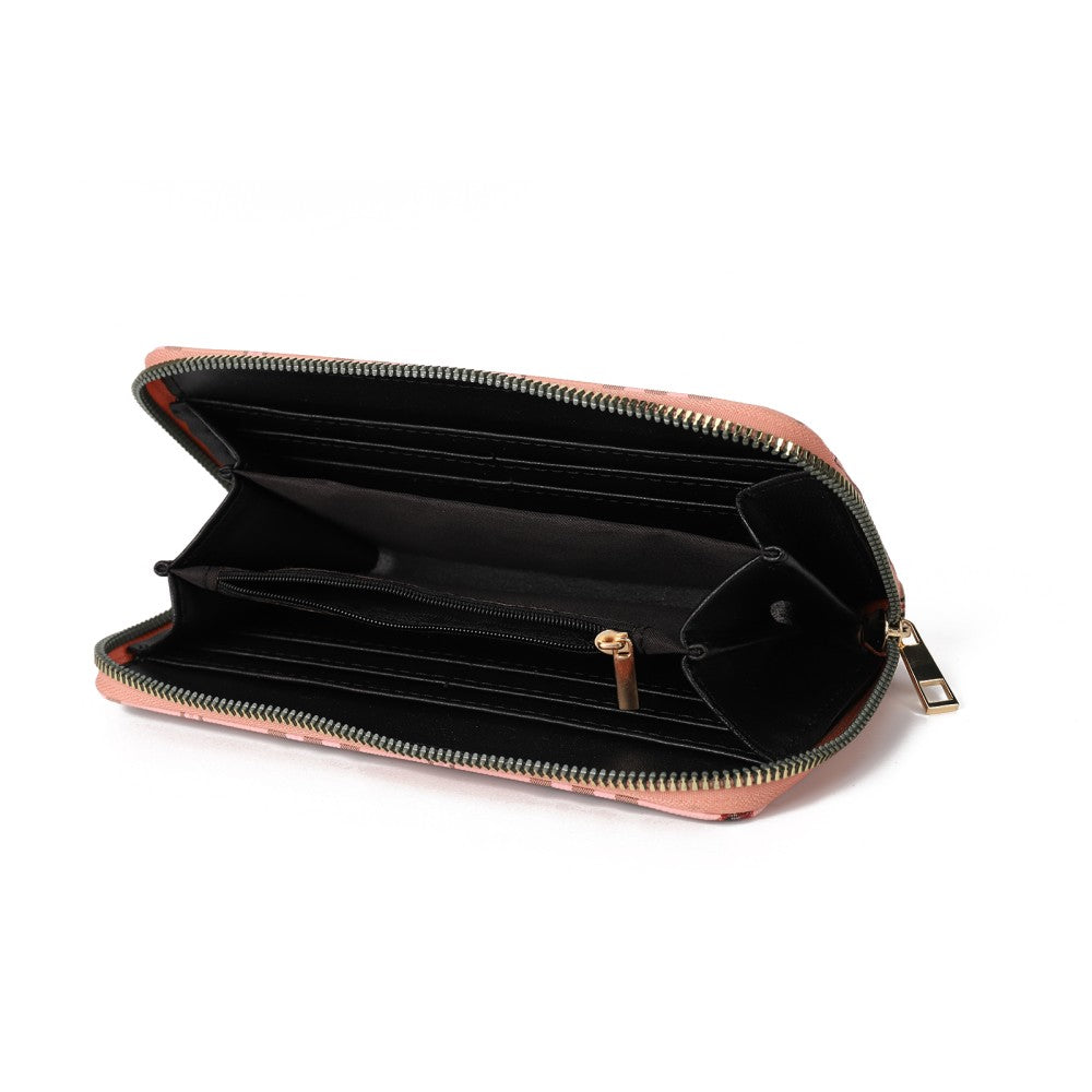 Plaid PU Leather Long Wallet – Zipper Purse with Card Holder & Coin Pocket-PINK