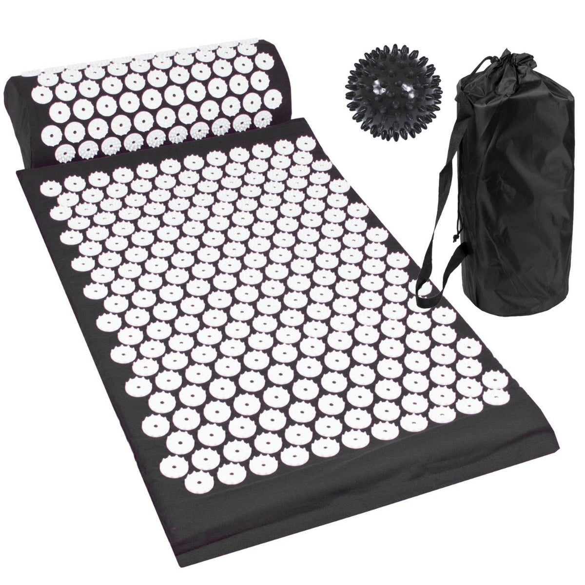 Acupressure Mat, Pillow and Ball Set - Black