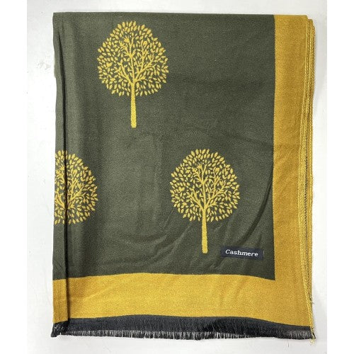 YELLOW GREEN Cashmere Scarf With Dandelion Design