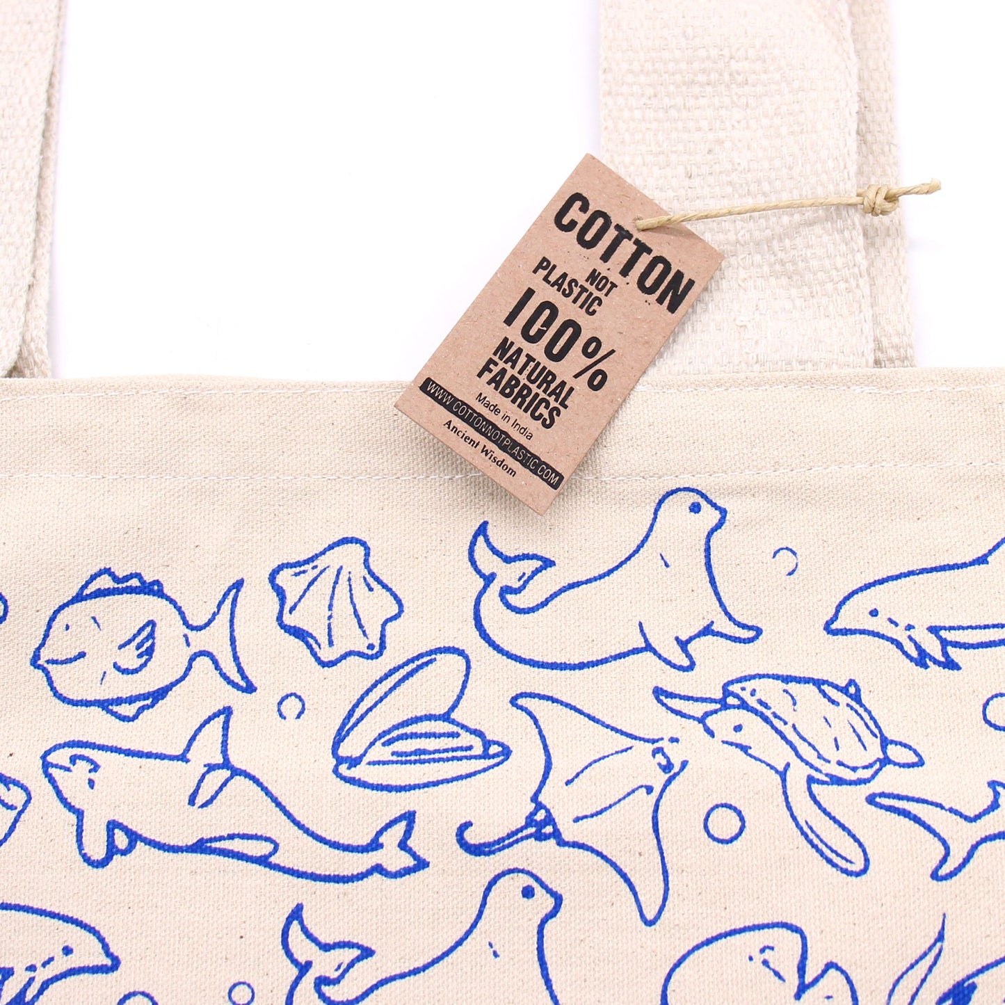 Eco-Friendly Big Cotton Shopping Bag – 10oz – Sea Life Design – 38x42 cm