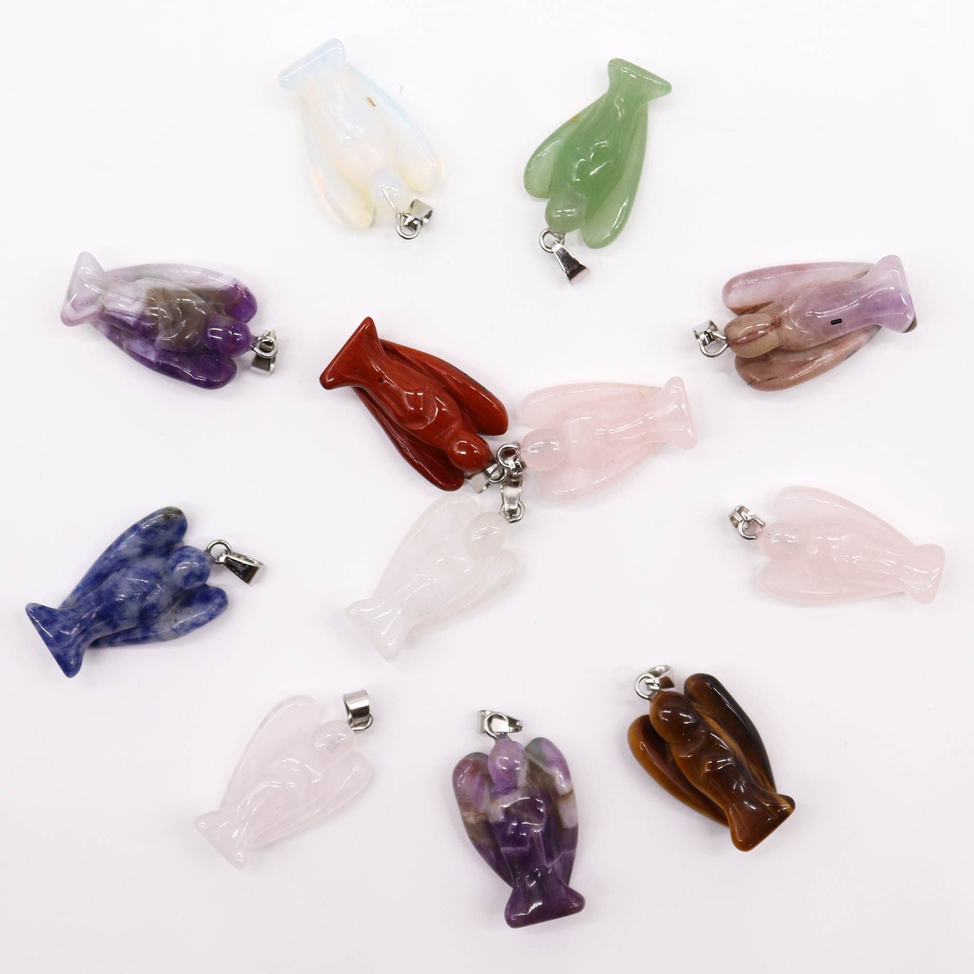 Gemstone Mini Angel Pendants – Assorted Crystals (Set of 12)