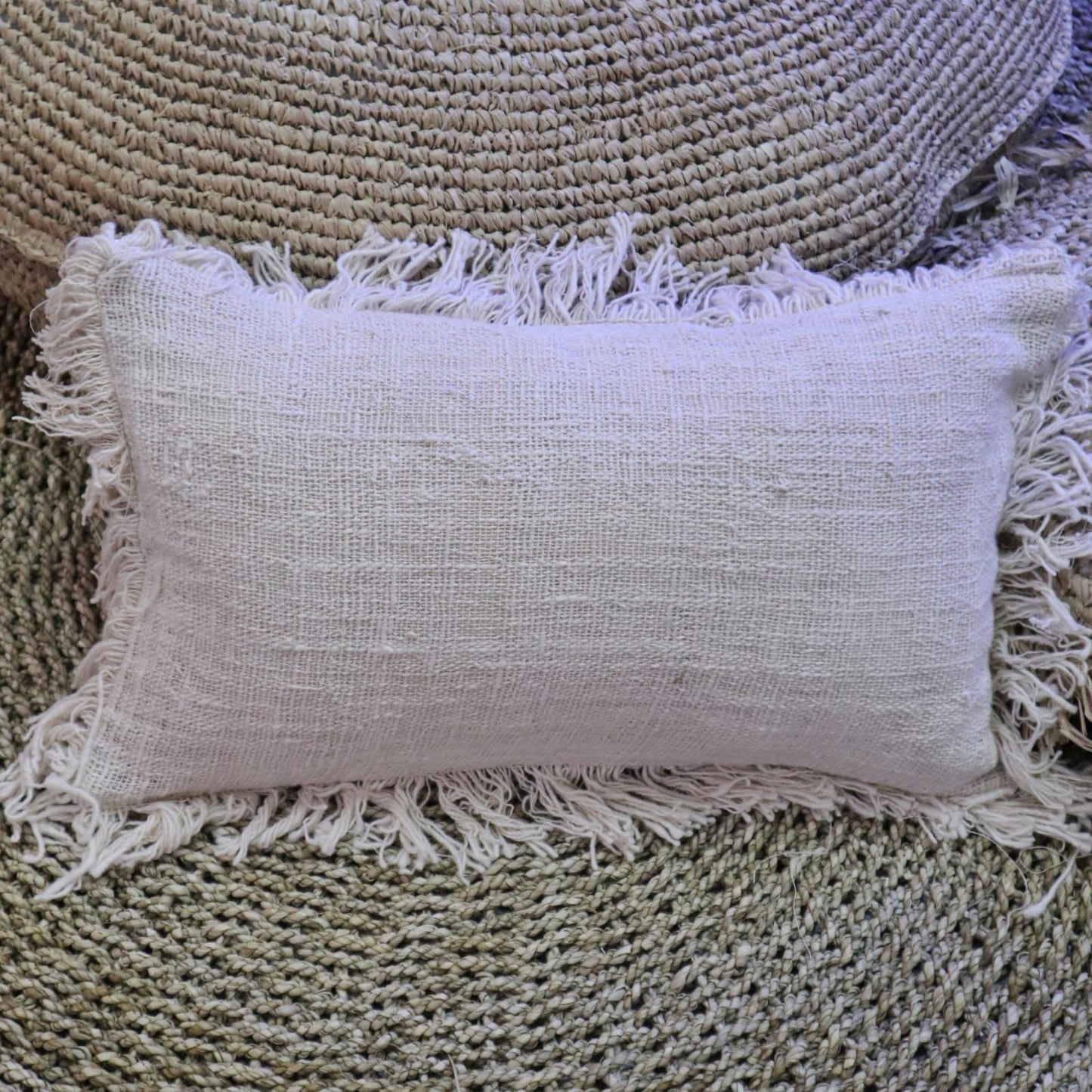 Linen Cushion Cover 30x50cm with fringe