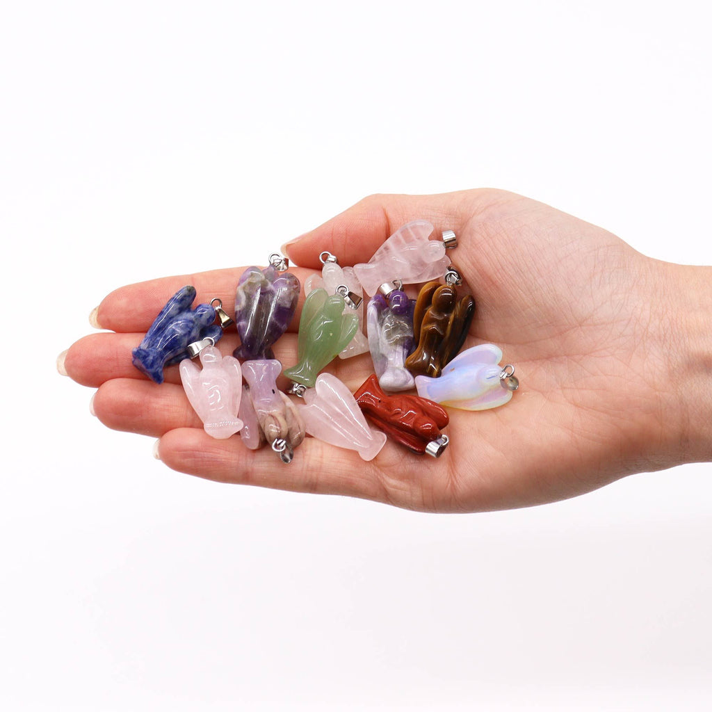 Gemstone Mini Angel Pendants – Assorted Crystals (Set of 12)