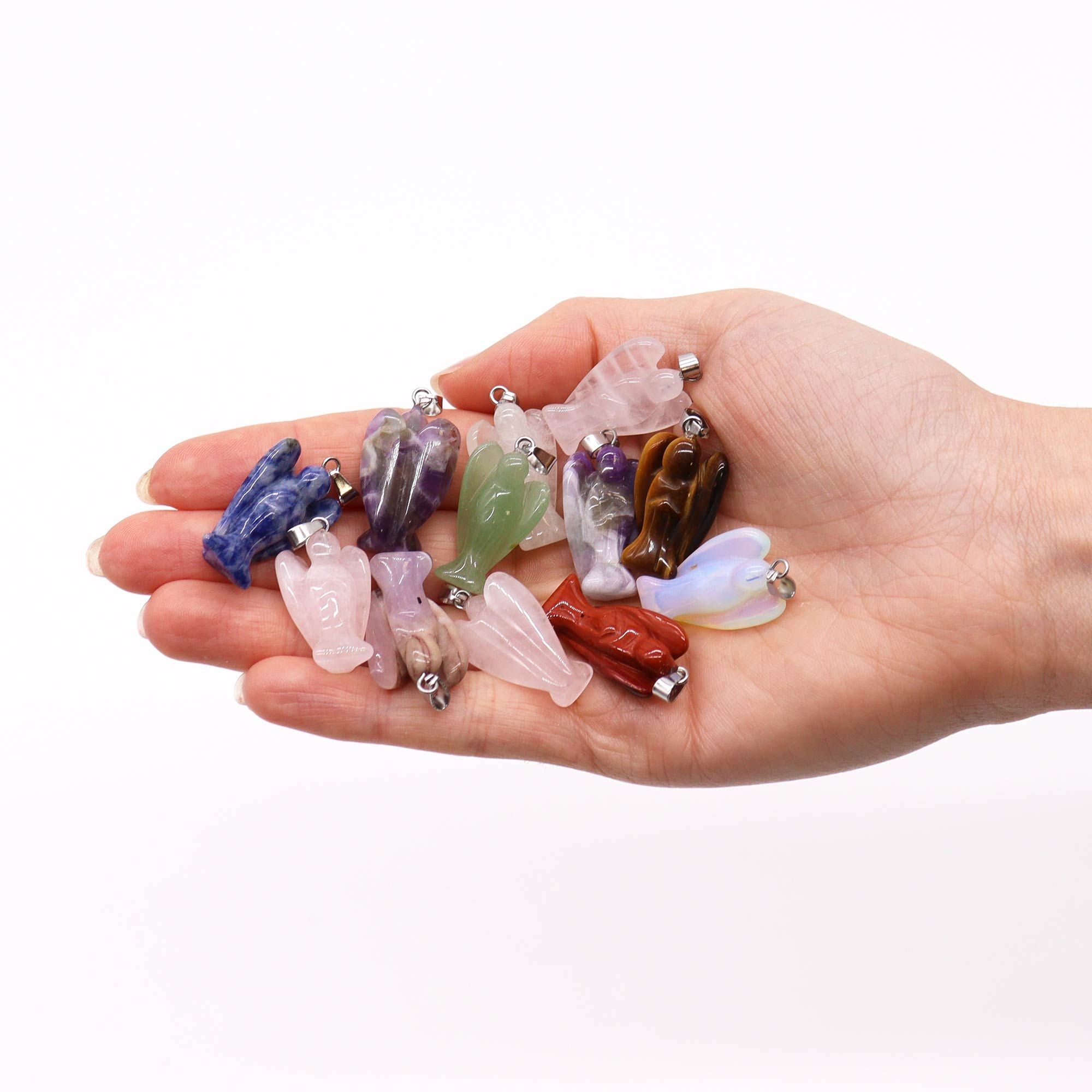 Gemstone Mini Angel Pendants – Assorted Crystals (Set of 12)