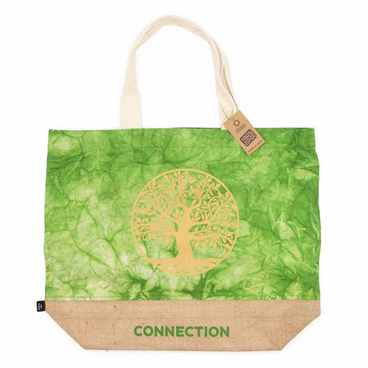 All Natural Bag - Green Stonewash - Tree of Life - Connection - – Cotton & Jute