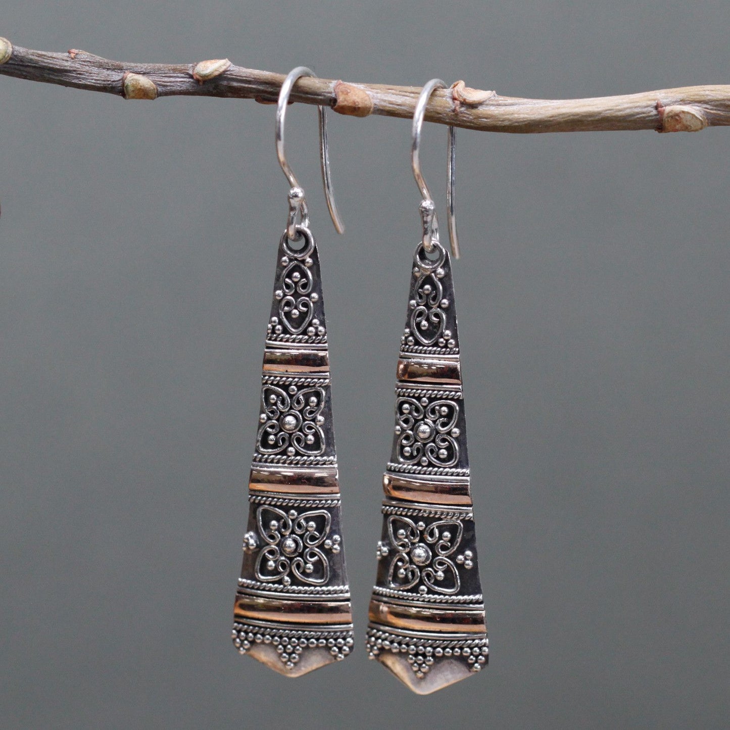 Silver & Gold Earring - Tribal Drops
