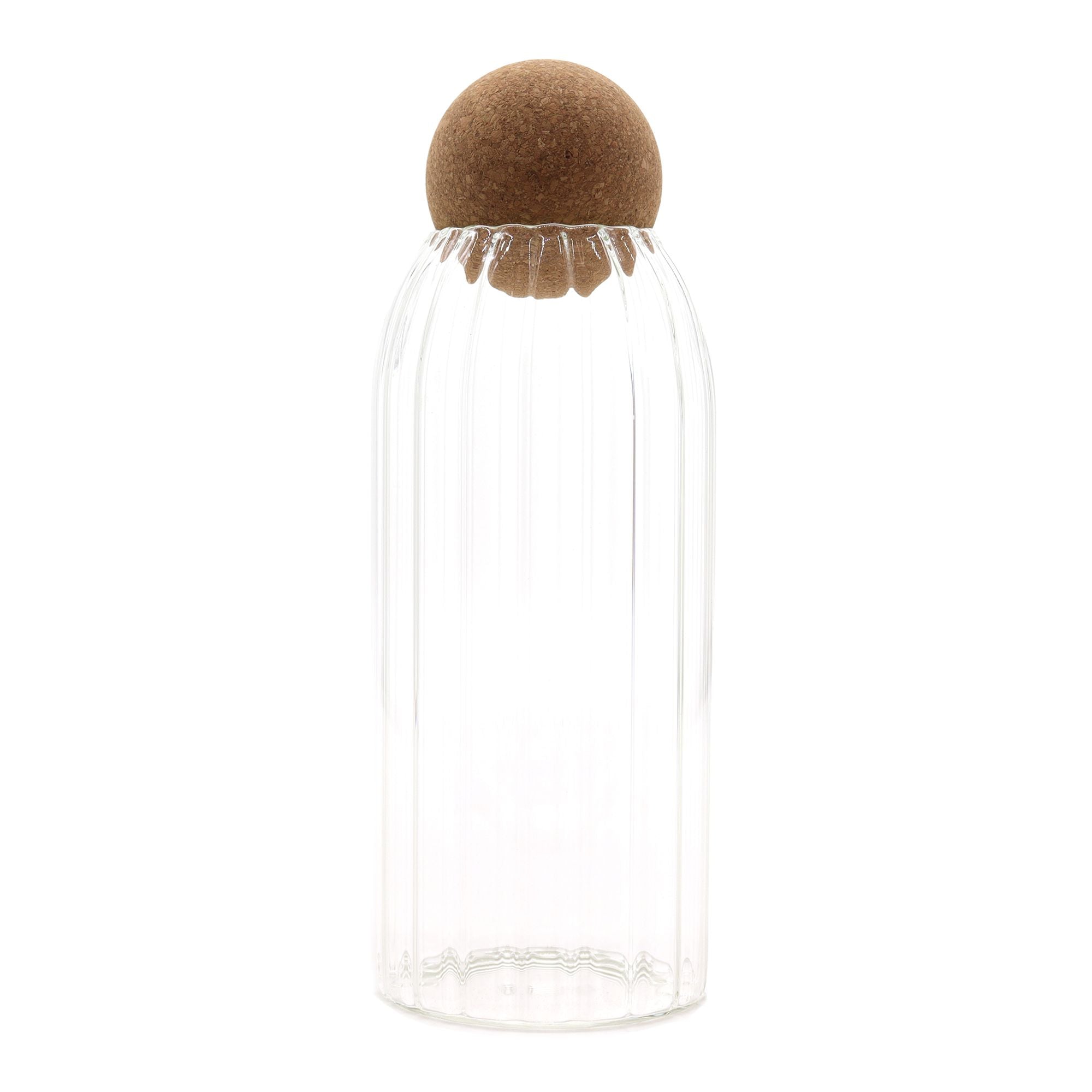 Cottage Cork-Ball Glass Jar -  Ribbed - 20cm