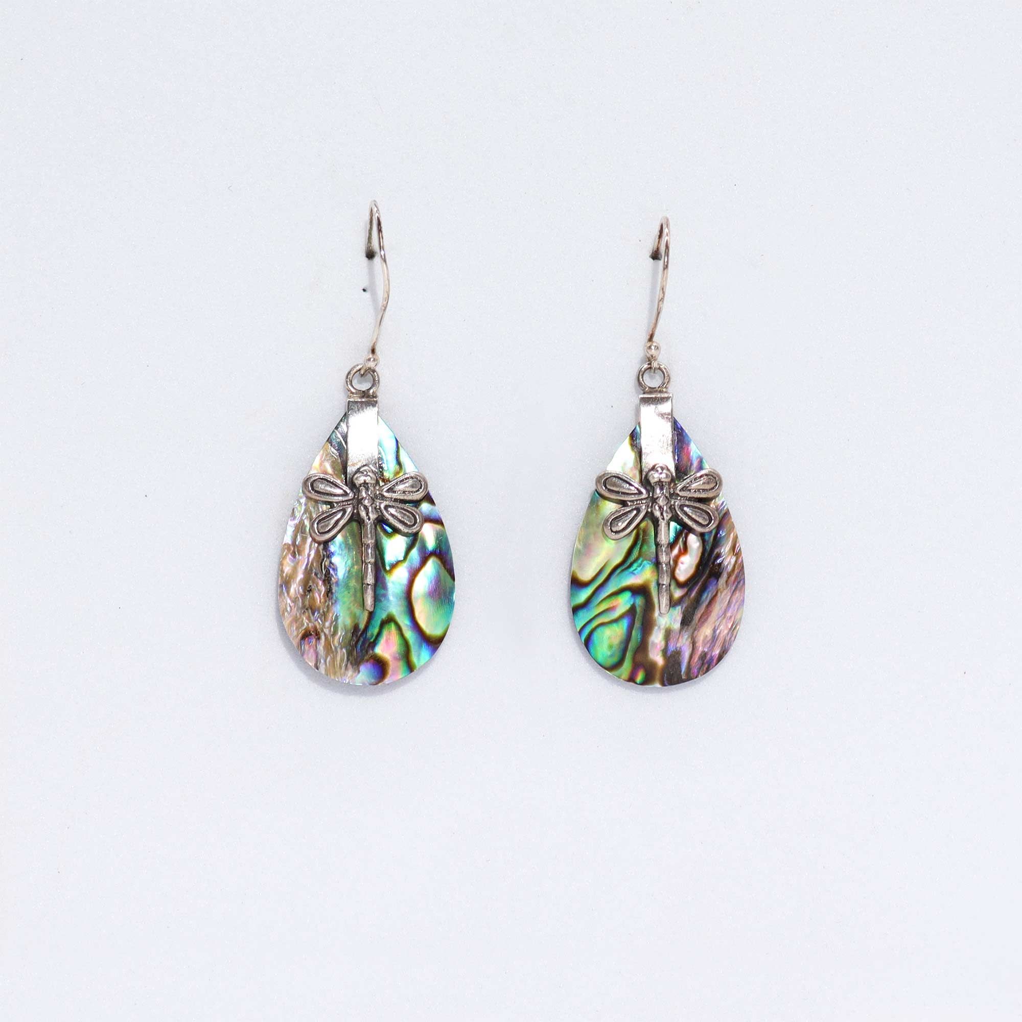 Shell & Silver Earrings - Dragonflies - Abalone