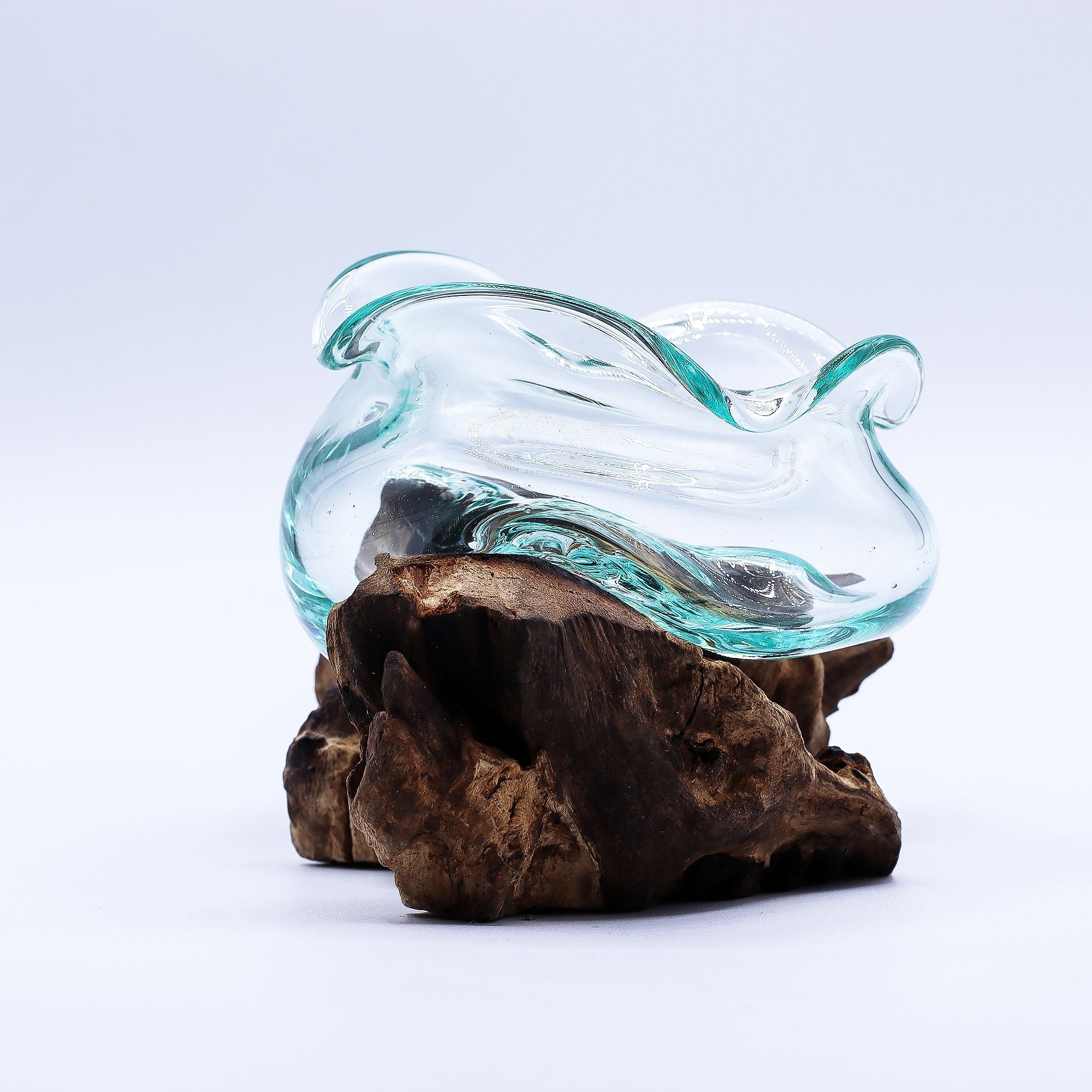 Molten Glass Wavy Bowl on Wood 18cm