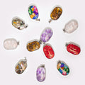 💎 Steel Cased Oval Gemstone Pendants – Assorted Chips & Shells (Set of 12)