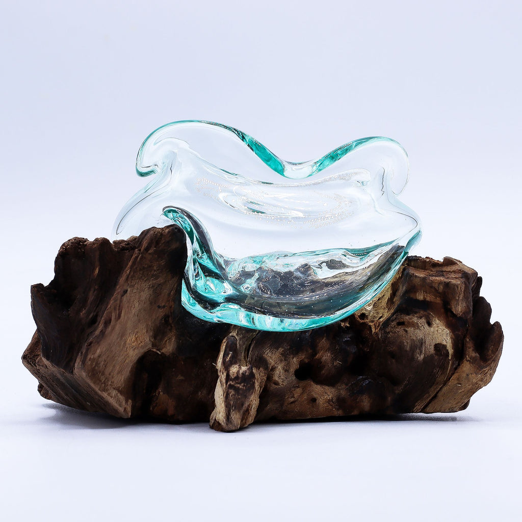 Molten Glass Wavy Bowl on Wood 18cm