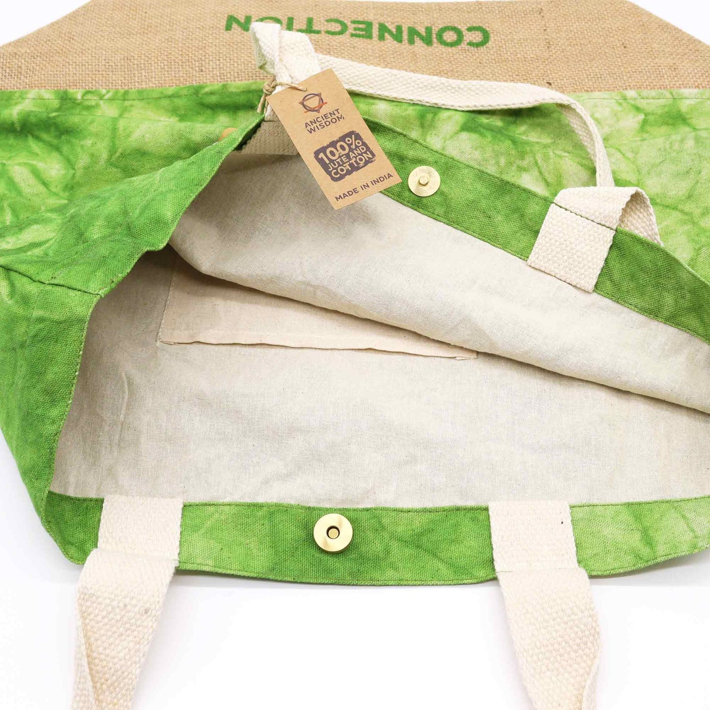 All Natural Bag - Green Stonewash - Tree of Life - Connection - – Cotton & Jute