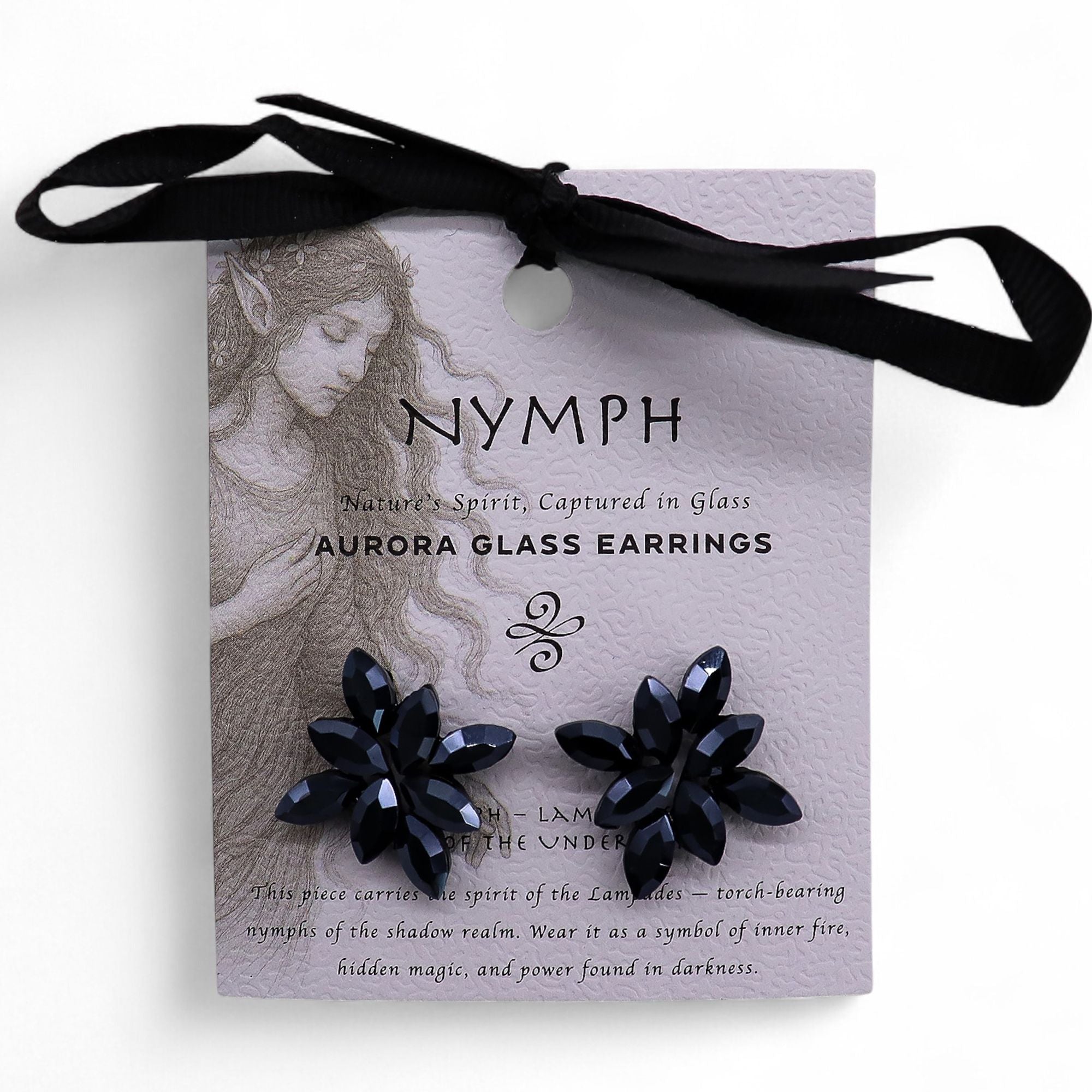 Jet Black - Vintage Glass - Flowers - Earrings