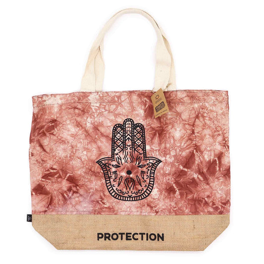 All Natural Terracotta Stonewash Tote Bag – Hamsa Hand Protection Design – Cotton & Jute