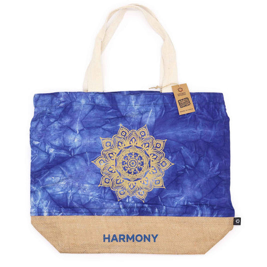 All Natural Bag - Blue Stonewash - Mandala - Harmony Design – Cotton & Jute