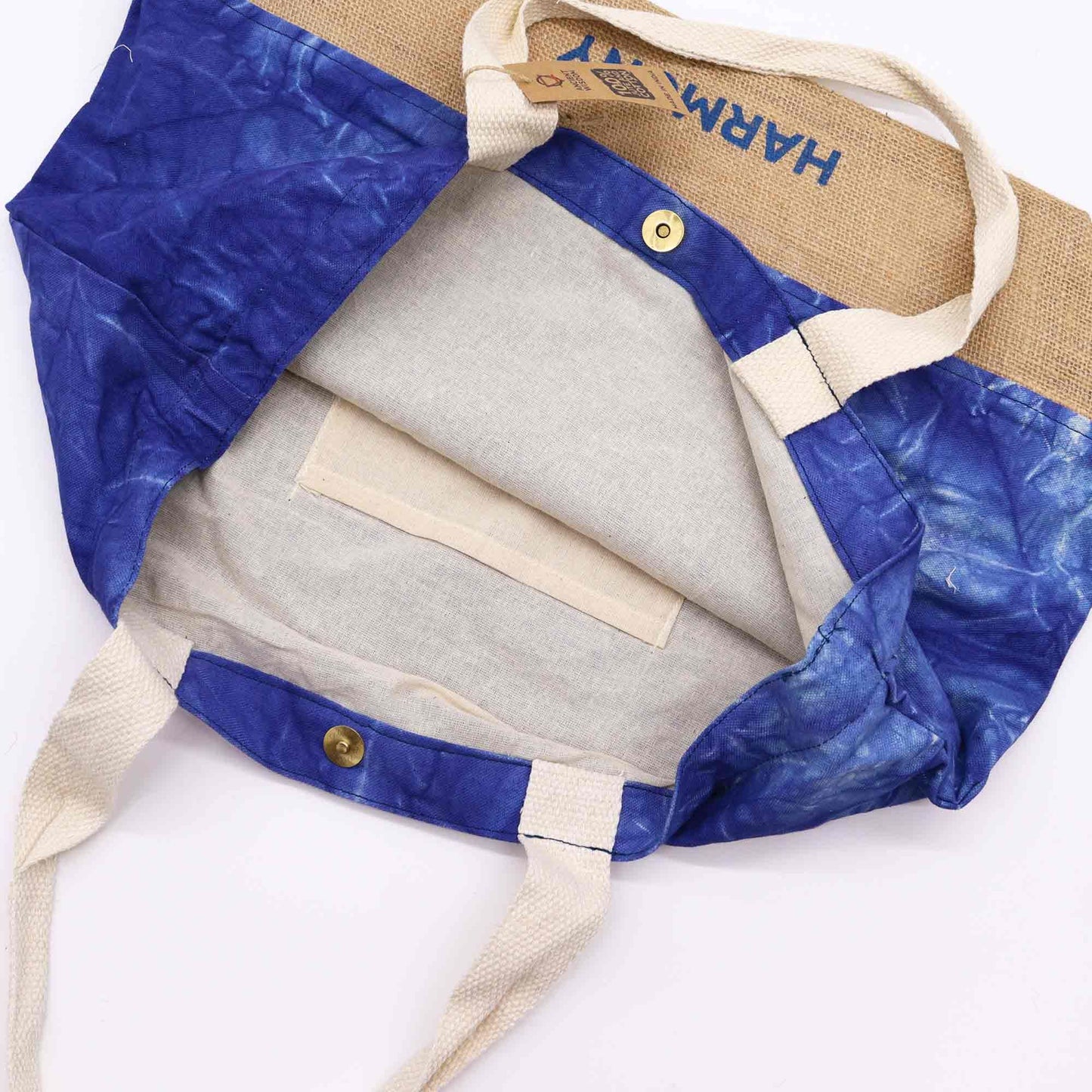 All Natural Bag - Blue Stonewash - Mandala - Harmony Design – Cotton & Jute