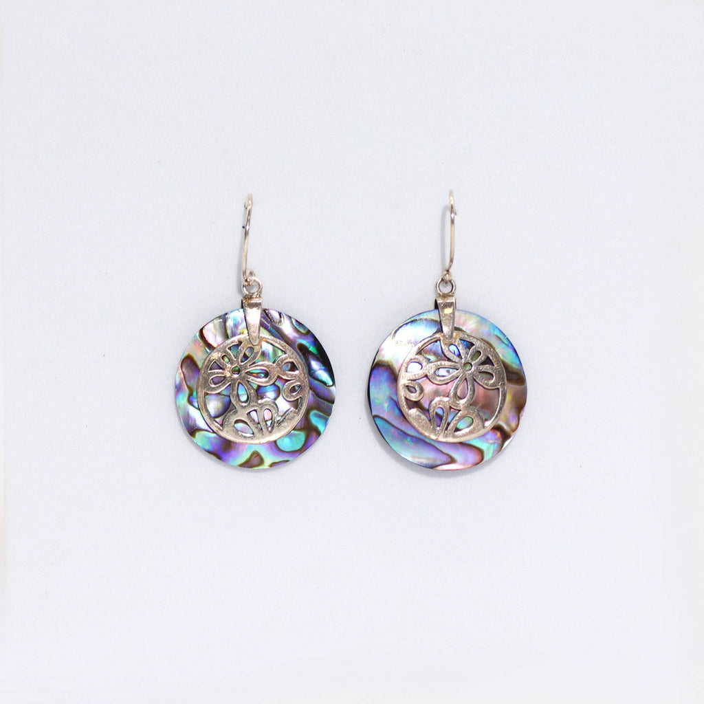 Shell & Silver Earrings - Flowers - Abalone