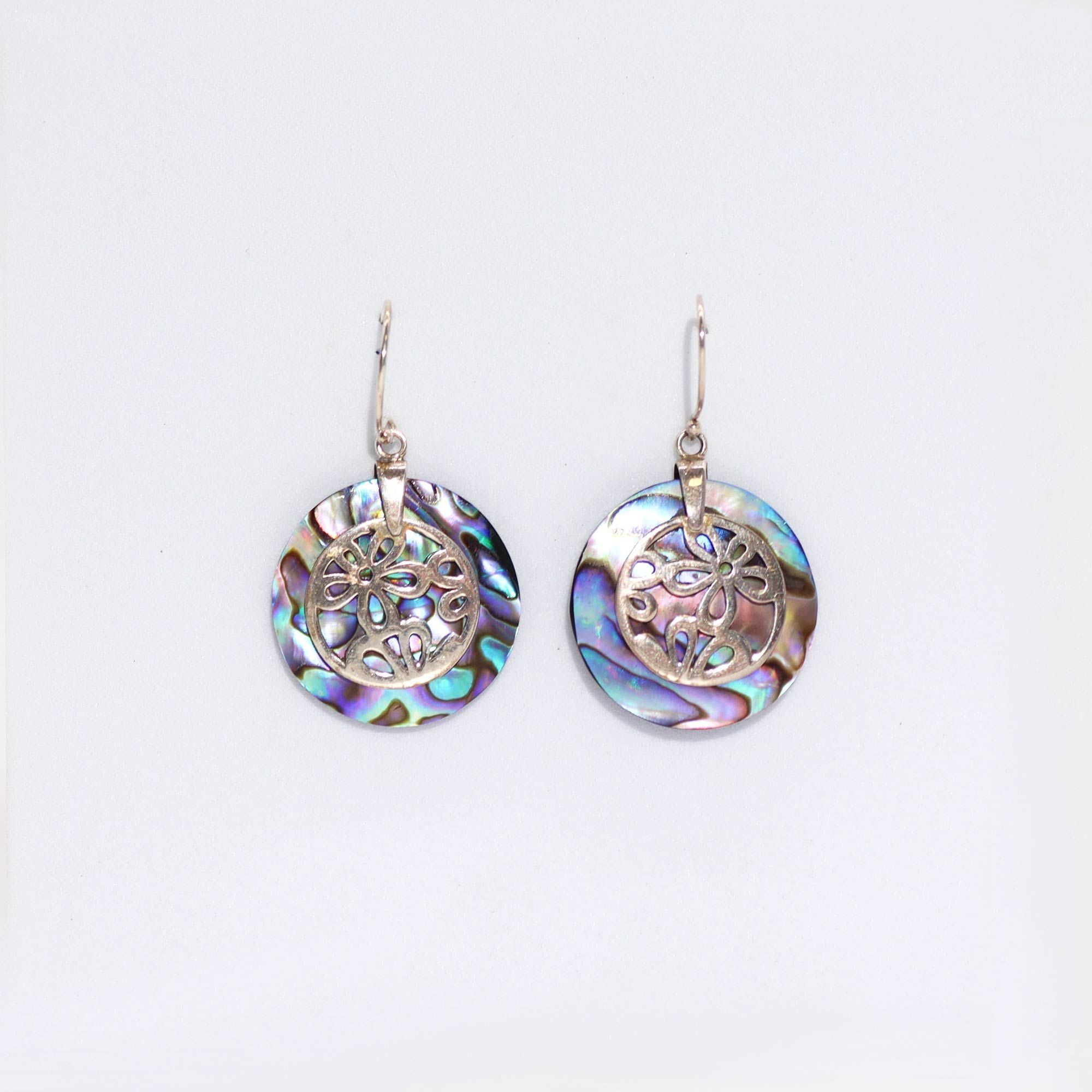 Shell & Silver Earrings - Flowers - Abalone