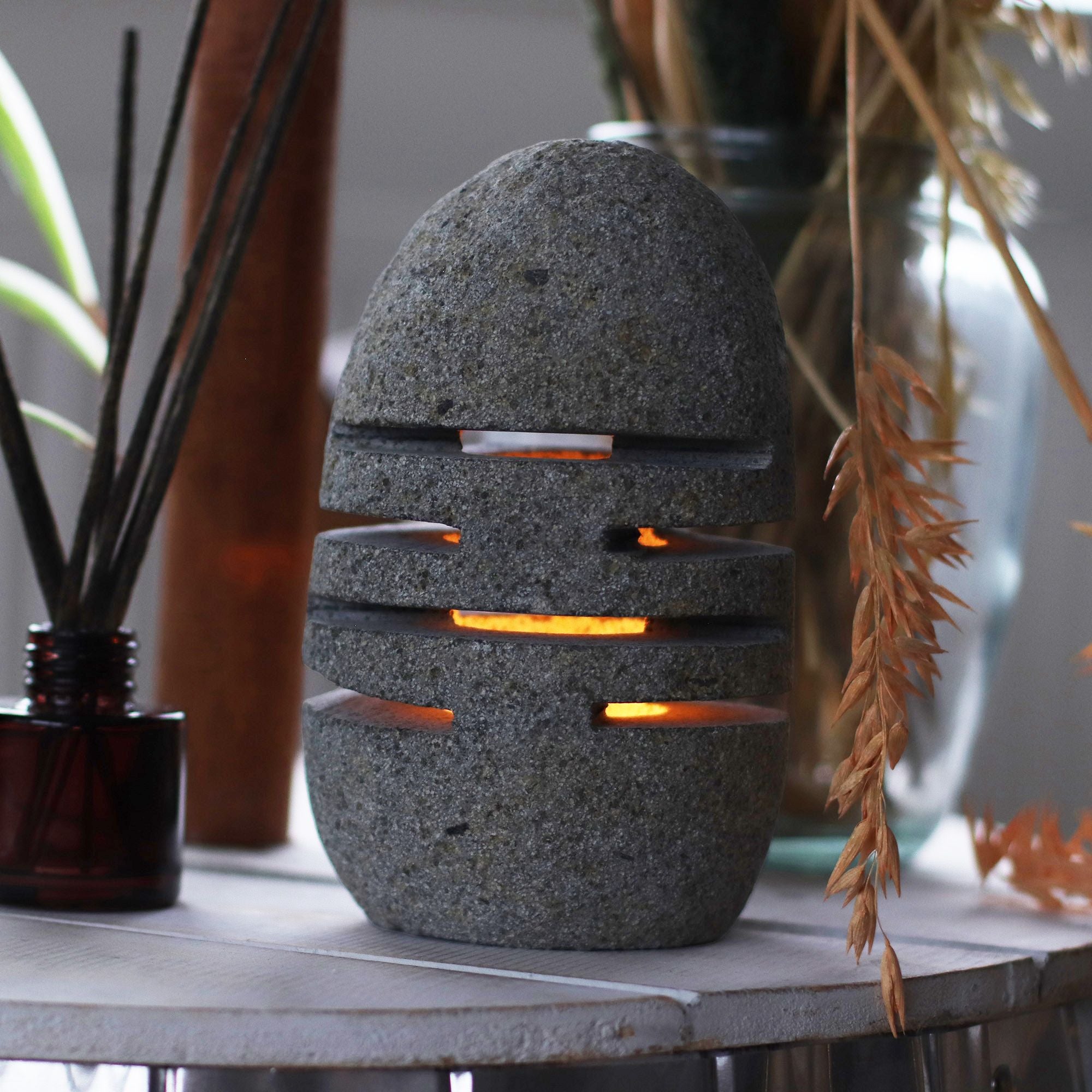 Natural Riverstone Candle Holder - Standing Stone Cut