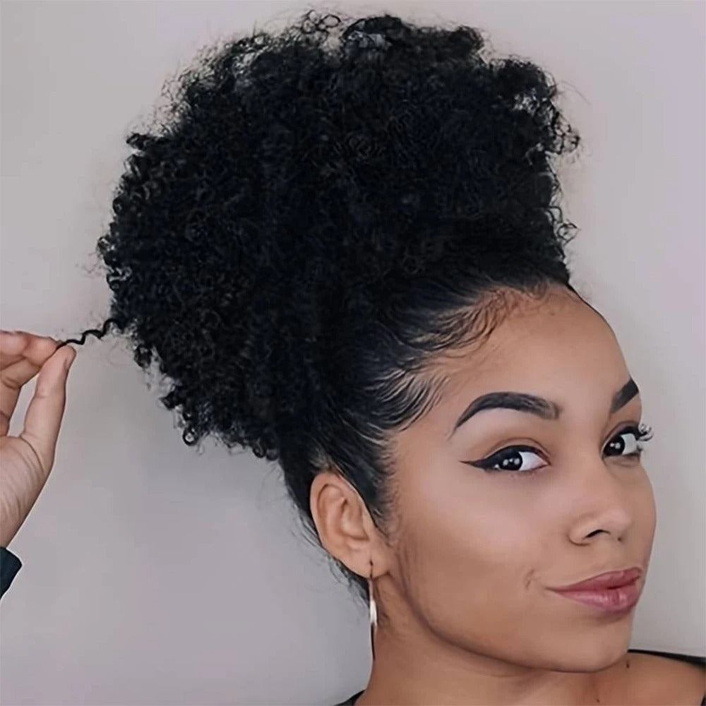 Synthetic Large Afro Puff Drawstring Ponytail Kinky Curly Bun Hair Piece African American Clip in Updo Extensions for Black Women